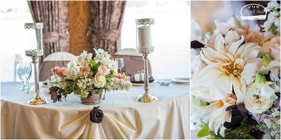 Wedding sweetheart table and cake flowers from Margaret Rose Floral Design.
